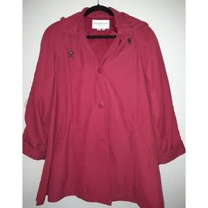 Norm Thompson Women's Red Button Up Jacket Coat w/ Hood - Size Small Dress Coat￼